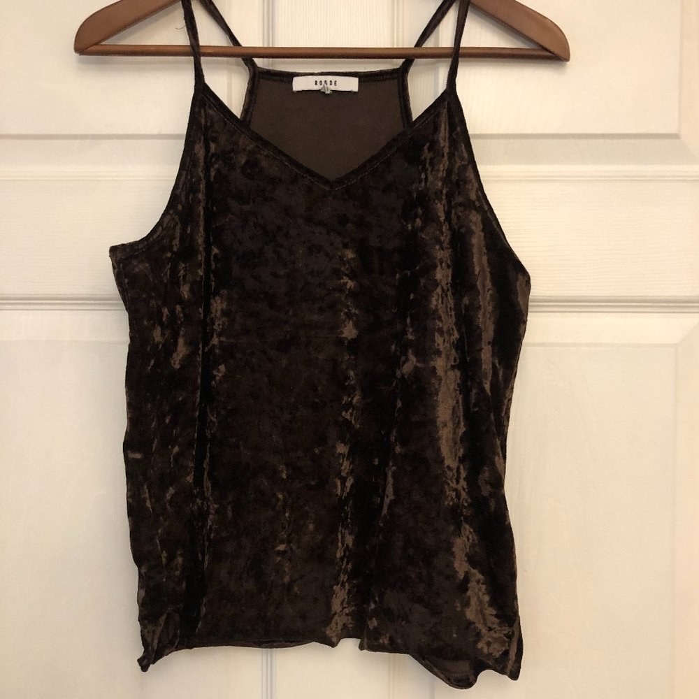 EUC Ro & De WOmens Velvet V Neck Cami Tank TOp Brown Size Small Racerback B76